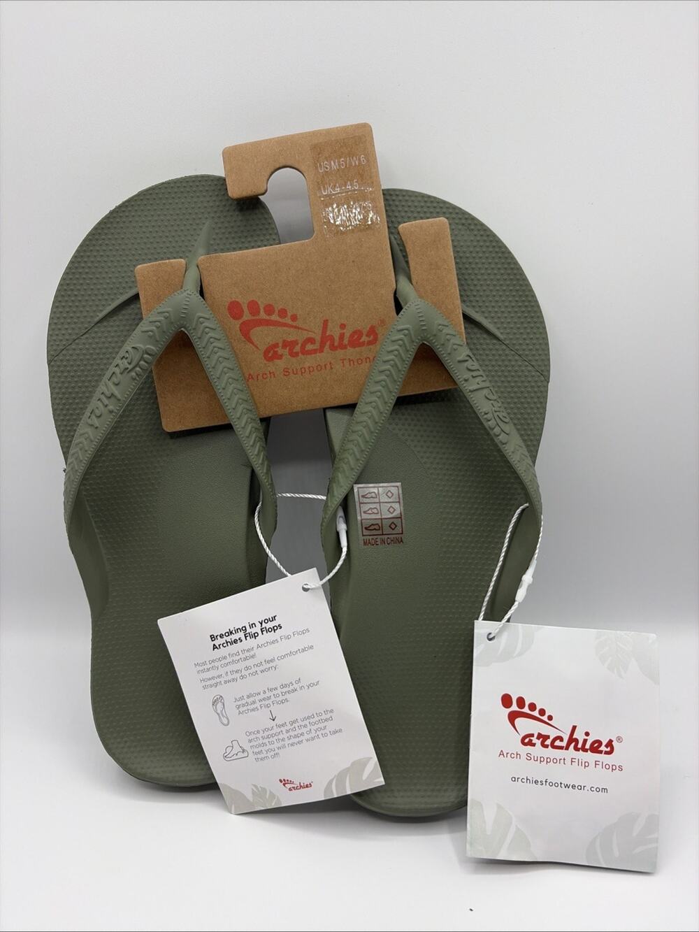 Archies Flip Flop Sandal Unisex Sz M 5 W 6 Dark Green Arch Support Therapy NWT